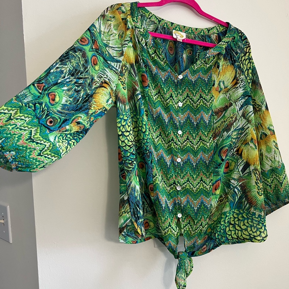 Peacock pattern tie front top